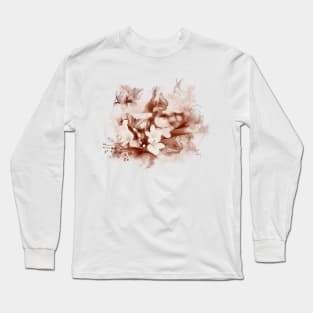 Sepia toned tropical flowers and butterflies Long Sleeve T-Shirt